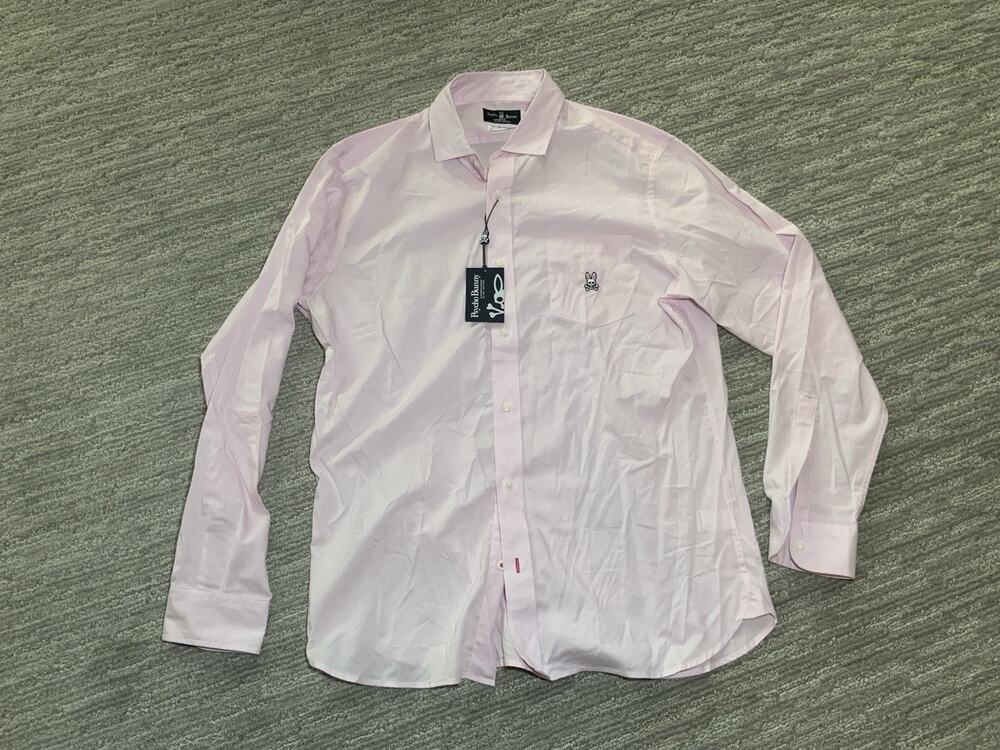 Psycho Bunny Mens L Pink Solid Button Down Shirt Cotton Long Sleeve Logo